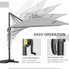 9ft Cantilever Patio Umbrella, Square Overhanging Umbrella with Cross Base, Crank Handle, Tilt, 360° Rotation and Aluminum Frame, Light Grey
