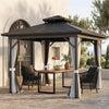 10' x 12' Hardtop Gazebo, Sun Shelter with Double Tier Metal Roof, Mosquito Netting, and Hanging Hook, Dark