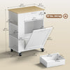 Rolling Kitchen Island with Trash Can Storage, Kitchen Island on Wheels with Spice & Rack, Drawer for Kitchen, White