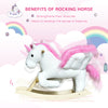 Qaba Baby Rocking Horse, Plush Animal Rocker for Toddlers Aged 18-36 Months, Stuffed Ride Toy with Sounds, Seat Belt, White and Pink