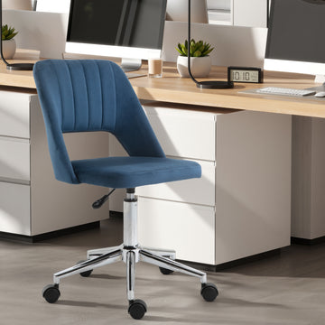 Mid Back Office Chair Velvet Fabric Swivel Scallop Shape Computer Desk Chair, Blue