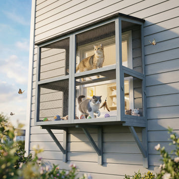 Catio Outdoor Cat Enclosure Wall-Mounted 2-Level Outdoor Cat House with Waterproof Roof 39.4