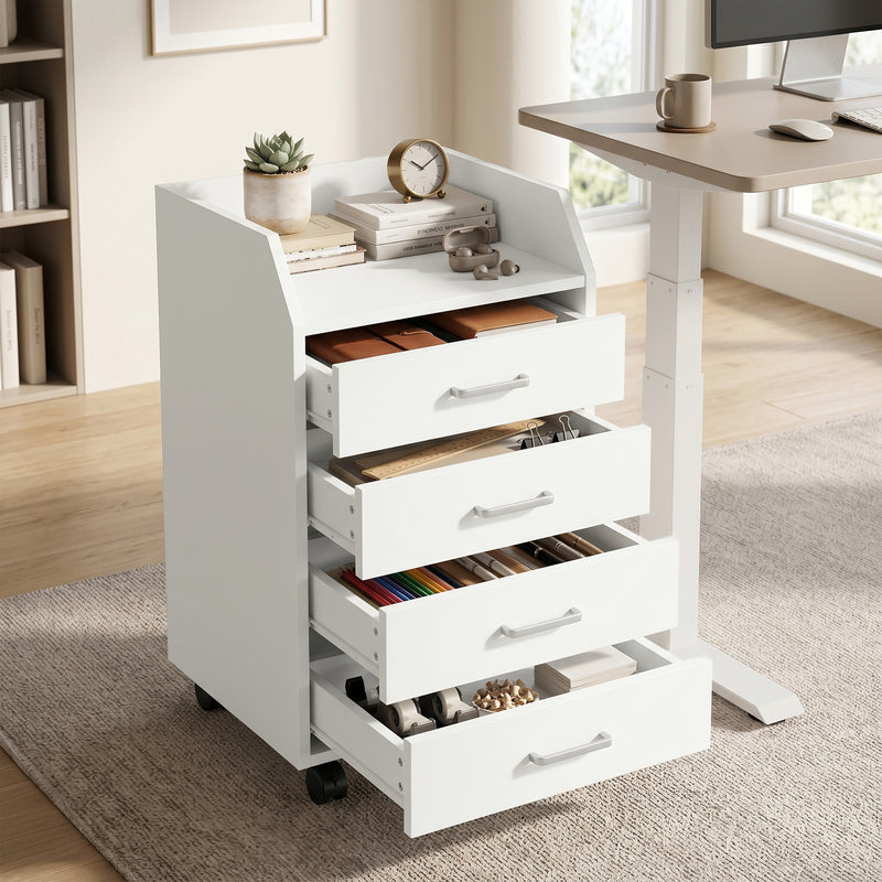 4-Drawer Vertical Mobile Filing Cabinet, File Cabinet with Lockable Wheels for Home Office, White