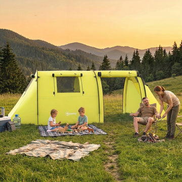 3-4 Person Camping Tent with 2 Rooms, 3000mm Waterproof Portable Family Tent with Carry Bag, Yellow