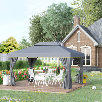 13' x 10' Patio Gazebo Canopy with 2-Tier Polyester Roof, Vented Mesh Sidewall & Strong Aluminum Frame