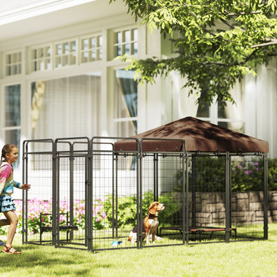 Dog Kennel Outdoor with Waterproof Canopy, Dog Run with Galvanized Chain Link for Large and Medium Dogs, Black
