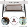 2-Person Porch Swing Chair, 2 Seater Patio Swing Bench w/ Adjustable Canopy, Breathable Seat for Garden, Poolside, Brown