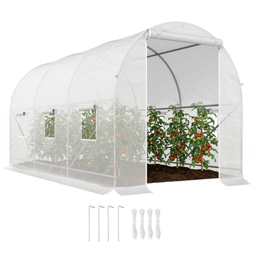 11.5x6.6x6.6ft Walk-in Tunnel Greenhouse Portable Garden Plant Growing Warm House with Door and Ventilation Window, White