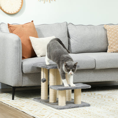 Cat Stairs with 2 Sisal Scratching Post for High Bed Couch, Adjustable 3-Tier Pet Stairs, White &