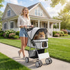 Pet Stroller with Reflective Strips, Foldable Cat Stroller with 360° Swivel Wheels for Small Dogs and Cats, Red