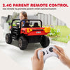 12V Ride on Car with Electric Bucket, Two-Seater, Shovel, Remote Control, Spring Suspension, Horn, Music