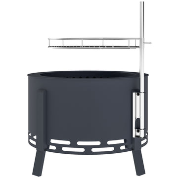 Outdoor Fire Pit, Round Firepit with Grill Grate, Fire Bowl with Ash Catcher and Poker for Backyard Camping Bonfire Picnic, Black