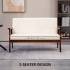 Compact Loveseat Sofa Couch Linen Fabric Double Seat Sofa with Rubber Wood Legs, Cream White