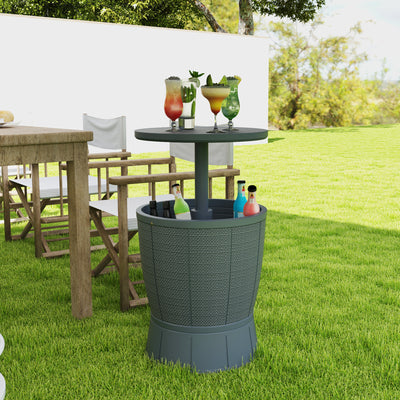 11 Gallon Patio Cooler Side Table, Outdoor Cooler Bar Table with Height Adjustable Top, Drainage Plug, Grey