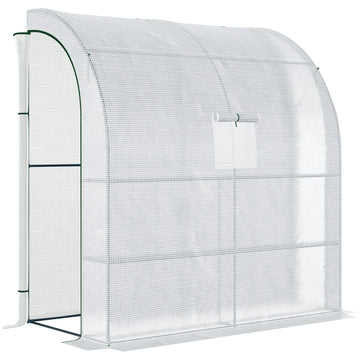 7' x 3' x 7' Outdoor Lean-to Walk-In Greenhouse w/ Roll-up Mesh Windows, Zipper Door and 3-Tier Shelves, White