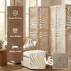 6 Panel Room Divider, Detachable Folding Privacy Screens with Palm Leaf Design for Home Office, Natural Wood