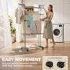 5-Tier Clothes Drying Rack, Foldable Laundry Drying Rack with Wheels, Side Wings, Grey