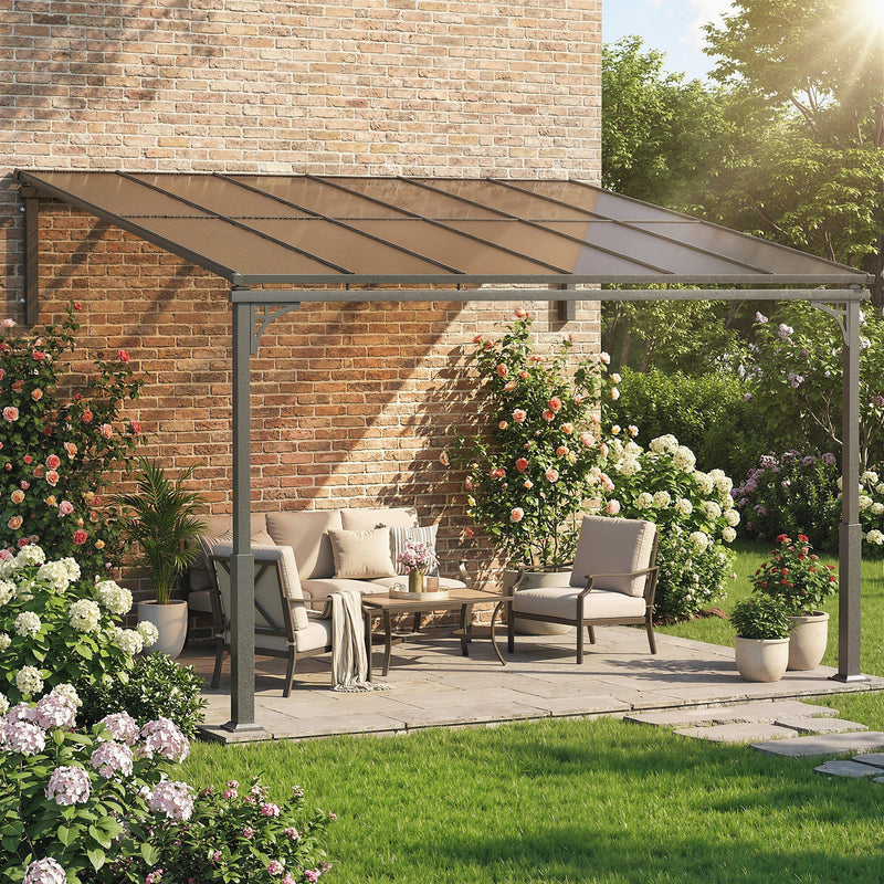 11' x 10' Outdoor Pergola, Wall Mounted Hardtop Lean-to Gazebo with Polycarbonate Roof and Metal-Aluminium Frame