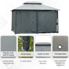 13'L x 10'W x 8.7'H Patio Gazebo Outdoor 2-Tiers Garden Canopy Yard Sunshade Shelter with Curtains, Grey