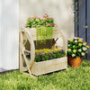 Wooden Wagon Planter Box, 2-Tier Raised Garden Bed, for Vegetables Flowers Herbs, Natural