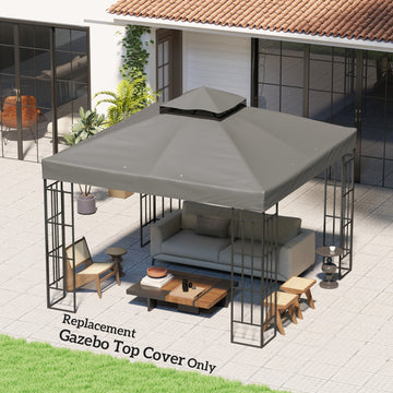10' x 10' Gazebo Canopy Replacement Cover, 2-Tier Garden Gazebo Roof Replacement, UPF30+, TOP COVER ONLY, Grey