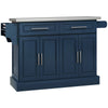 Stainless Steel Kitchen Island with Storage and Stainless Steel Top, Kitchen Trolley with Drawers, Cabinets, Towel Rack, Blue