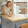 Rolling Kitchen Island with Rubber Wood Top and Storage, Spice Rack, Towel Rack