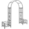 7FT Metal Garden Arch with 2 Planter Boxes, Decorative Outdoor Walkway Arbor for Climbing Vine Plants for Patio Backyard Lawn Party Ceremony, Dark Grey