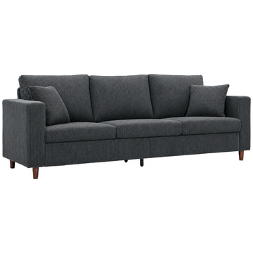 3 Seater Sofa with Wide Seat, Corduroy Couch with Deep Seat, Spring Cushion, Dark Grey