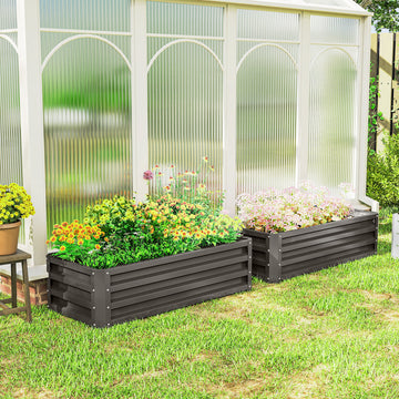 Galvanized Raised Garden Beds, Outdoor Planter Box, Set of 2, for Flowers, Herbs and Vegetables, Dark Grey