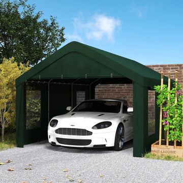 12 x 20ft Carport with 2 Roll-Up Doors, 4 Windows, Portable Garage with Removable Sidewalls for Car, Truck, Dark Green