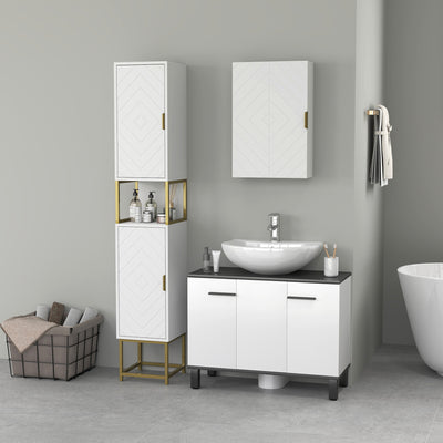 2-Piece Bathroom Storage Cabinet Set, Bathroom Cabinets with Adjustable Shelves, Free Standing, Wall-Mounted, White