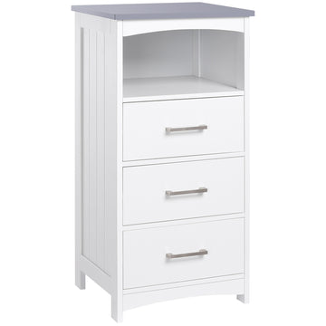 Small Bathroom Storage Cabinet, Floor Cabinet with 3 Drawers and Open Component, Narrow Bathroom Cabinet, White