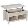 Lift Top Coffee Table with Hidden Storage Compartment and Open Shelves, Lift Tabletop Pop-Up Center Table for Living Room, Oak