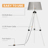 Tripod Floor Lamp, Adjustable Height Wooden Standing Lamp with E26 Lamp Base for Living Room, Bedroom, White and Grey