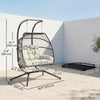 Double Wicker Egg Swing Chair with Stand, Foldable Hanging Egg Chair with UV Resistant Cushion, Headrest