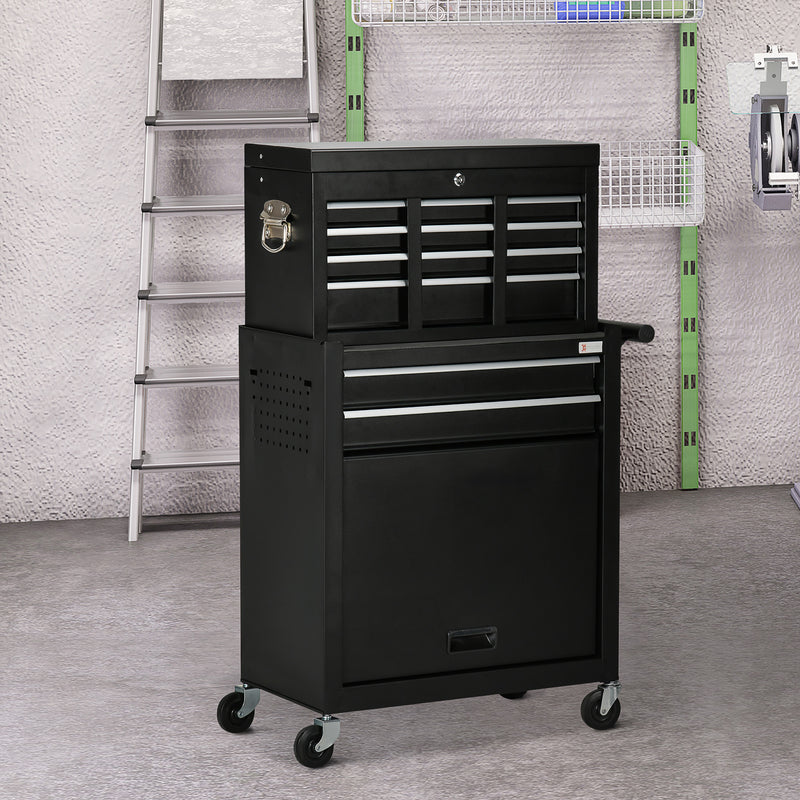 6-Drawer Tool Chest Set with 4 Wheels, Lockable Rolling Tool Box and Storage Cabinet for Garage Factory Workshop, Black