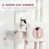 65 Inch Cat Tree with 2 Doors Condos, Plush Top Perch, Hammock, Sisal Scratching Posts, 4 Pompoms, Ramp, White