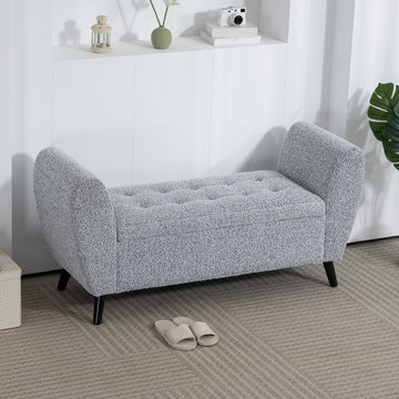 Upholstered Storage Bench with Arms, Modern Ottoman Bench for Bedroom, Entryway, and Living Room, Grey