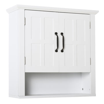 Wall Mount Bathroom Cabinet, Storage Organizer Kitchen Cupboard with 2 Doors and Adjustable Shelf White