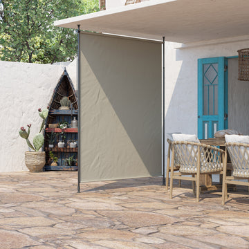 7' x 10' Retractable Patio Awning, Manual Outdoor Privacy Screen with UPF40+ & Water-Resistant Fabric, Beige