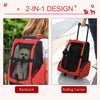 2-IN-1 Pet Luggage Box Backpack Carrier Cats Dogs w/ Handle, Rolling Wheel Red