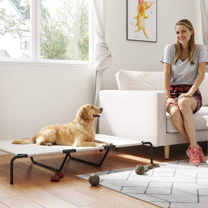 Elevated Dog Bed, Outdoor Dog Cot, Raised Dog Bed for Large Dogs with Breathable Mesh, Beige