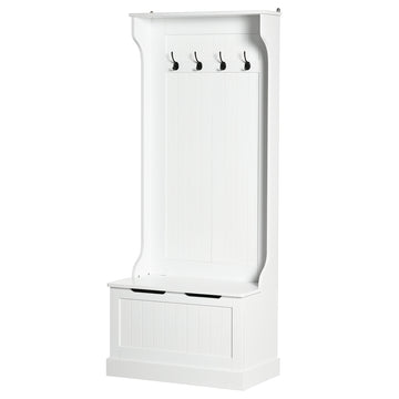 4-In-1 Hall Tree with Coat Rack, Top Shelf, Shoe Storage and Bench Seat, Entryway Bench with 4 Hooks