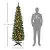 7' Pre Lit Artificial Pencil Christmas Trees, Xmas Tree with Realistic Branches and Warm White LED Lights, Green