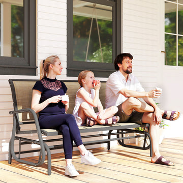 3-Seat Outdoor Glider Chair, Patio Rocking Chair, Steel Frame, Sling Fabric Seat for Garden, Backyard, Lawn, Brown