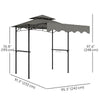 8' x 7.6' Grill Gazebo, Double Tiered Barbecue Grill Gazebo Shelter w/ Side Awning, 2 Side Shelves, 6 Hooks