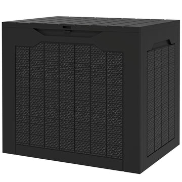 28 Gallon Deck Box, Resin Outdoor Storage Box with Handles, Waterproof and UV Resistant Storage Container