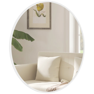 Miroir rond 36 po, miroir mural de salle de bain avec cadre en métal, miroir de vanité décoratif pour salon, chambre à coucher, blanc