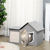 Large Cat Bed for Indoor, Cat House Hideaway with Soft Cushion, Scratching Pad, Dangling Ball, Dual Entrances, Grey